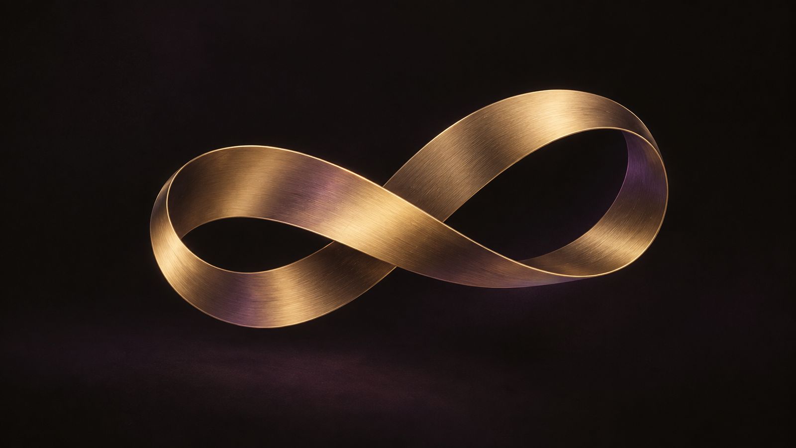 Abstract illustration: a continuous gold loop turning back on itself without end